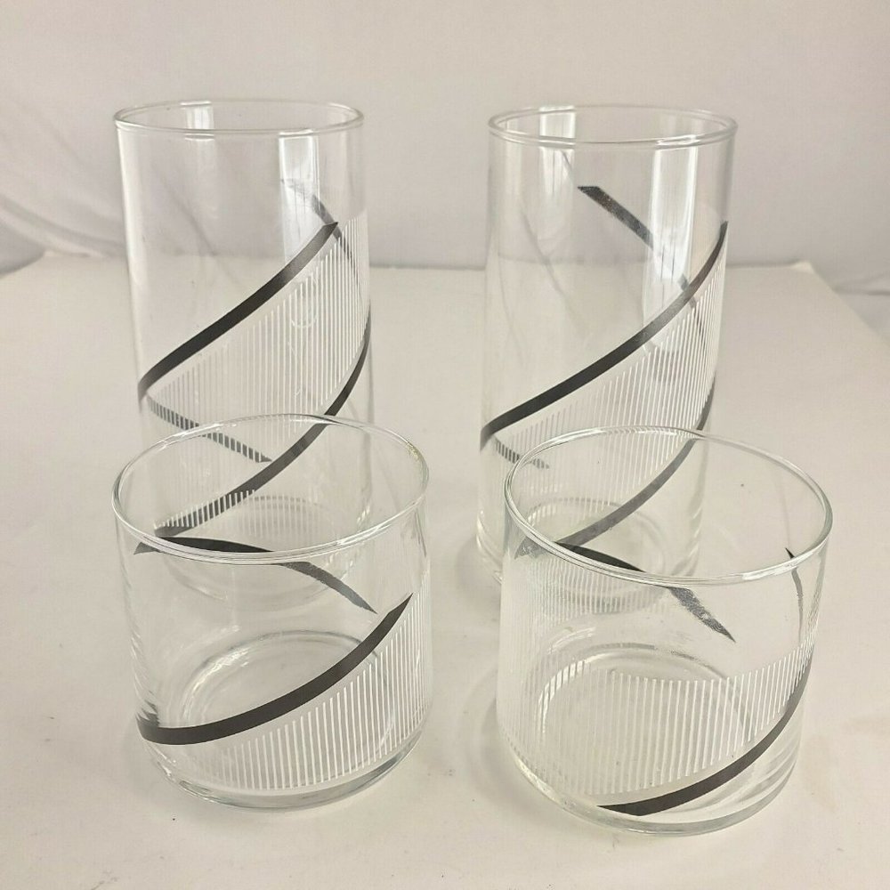 Mikasa Midnight 2- 10 Oz  & 6 Oz Tumbler Black White Swirls